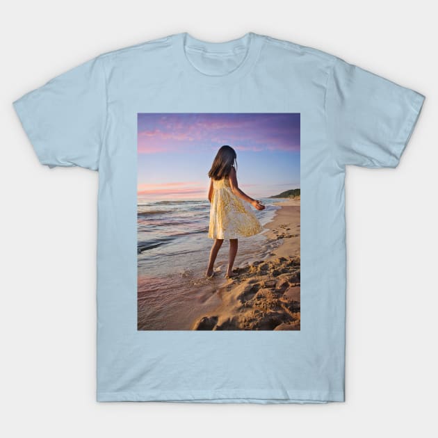 Little girl standing on beach T-Shirt by ajay24h